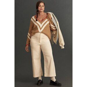 NWT Anthropologie Colette Cropped Wide-Leg Corduroy Pants 16W Ivory Cream